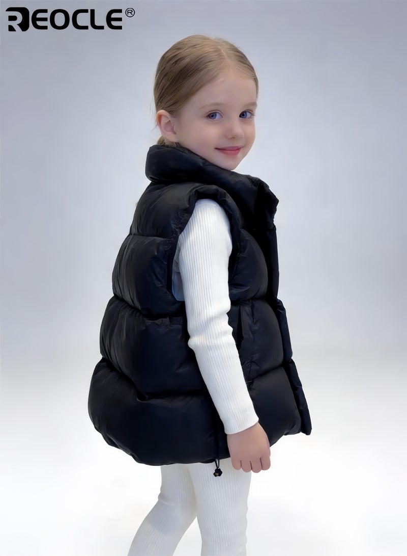 REOCLE Kid's Puffer Vest with Faux Down Insulation and Cropped Design Lightweight Sleeveless Jacket with Water Resistant Feature for Winter Outdoor Play - Image 5